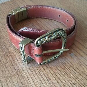 Fossil Brown Leather Belt with Metaloss Accents